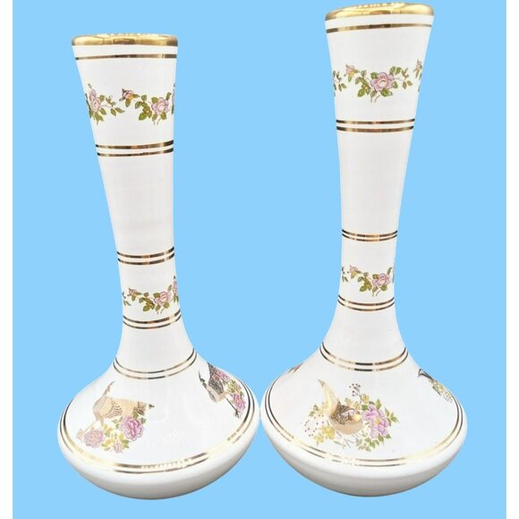 Neofitou Other - Neofitou Vase Pair Greece Vintage 24K Gold Trim Floral Bird Handcrafted Elegant